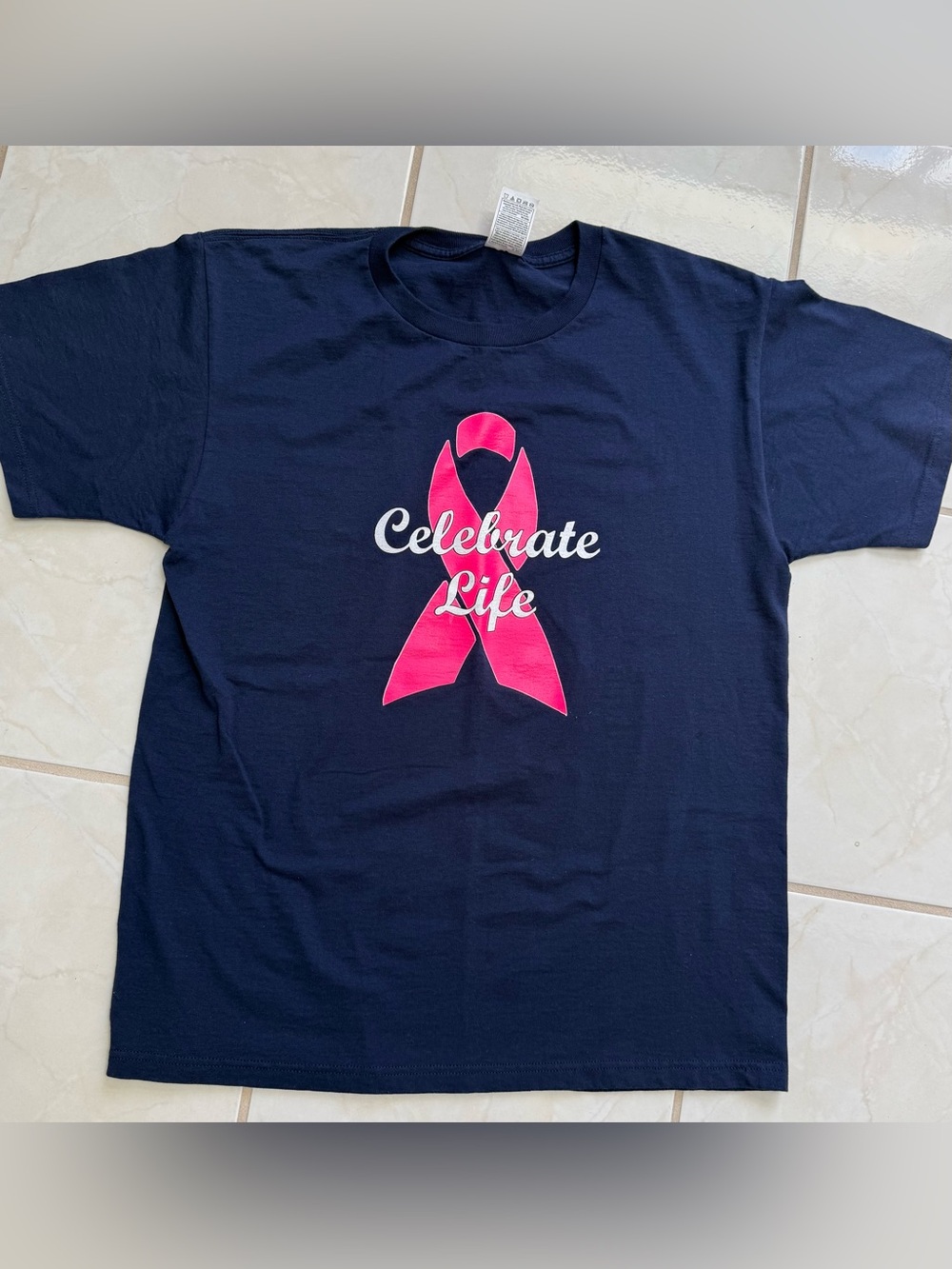 Breast Cancer Awareness T-Shirt. “Celebrate Life” Pink Ribbon Graphic for Adult